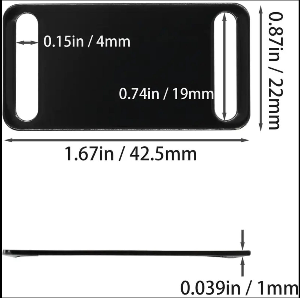 Etiqueta de identificación negra doble perforación 22,5 x 43,5 mm