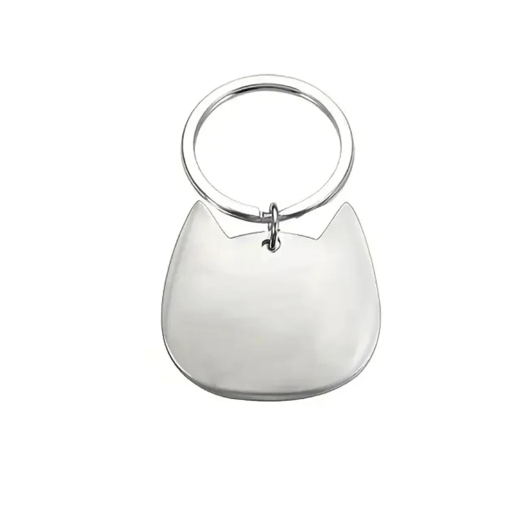 Placa en Acero Inoxidable plateado– Diseño Cabeza de Gato